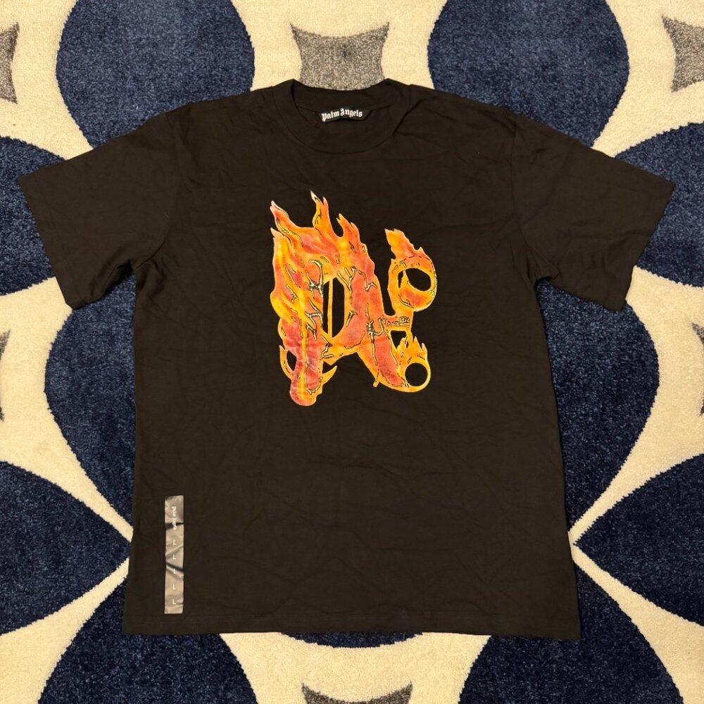 Palm Angels PA Fire Logo Black T-Shirt Size Large